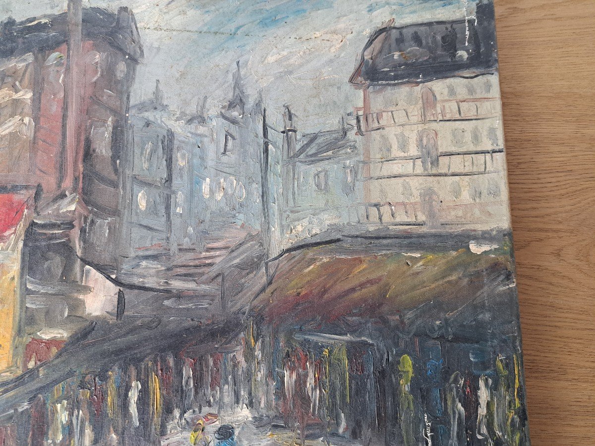 Maria Tinoco, A Market In Town, Oil On Canvas, 20th Century. -photo-4