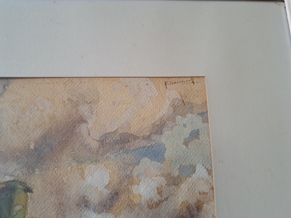 Ferme Et Moulin , Aquarelle , F.Baumont. Fin XIX°. -photo-1