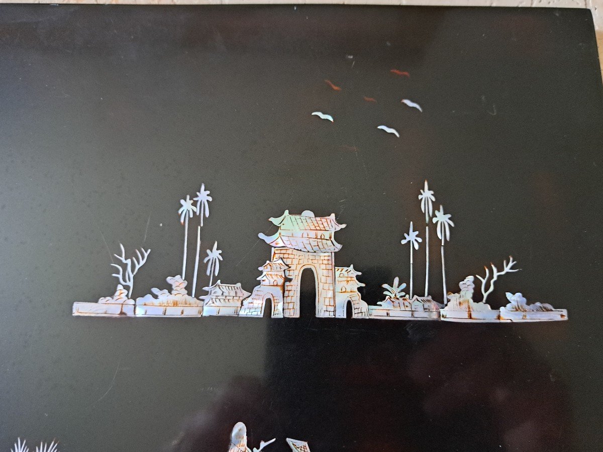 Indochina, Panel, Lacquer And Mother-of-pearl, 20th Century. -photo-4