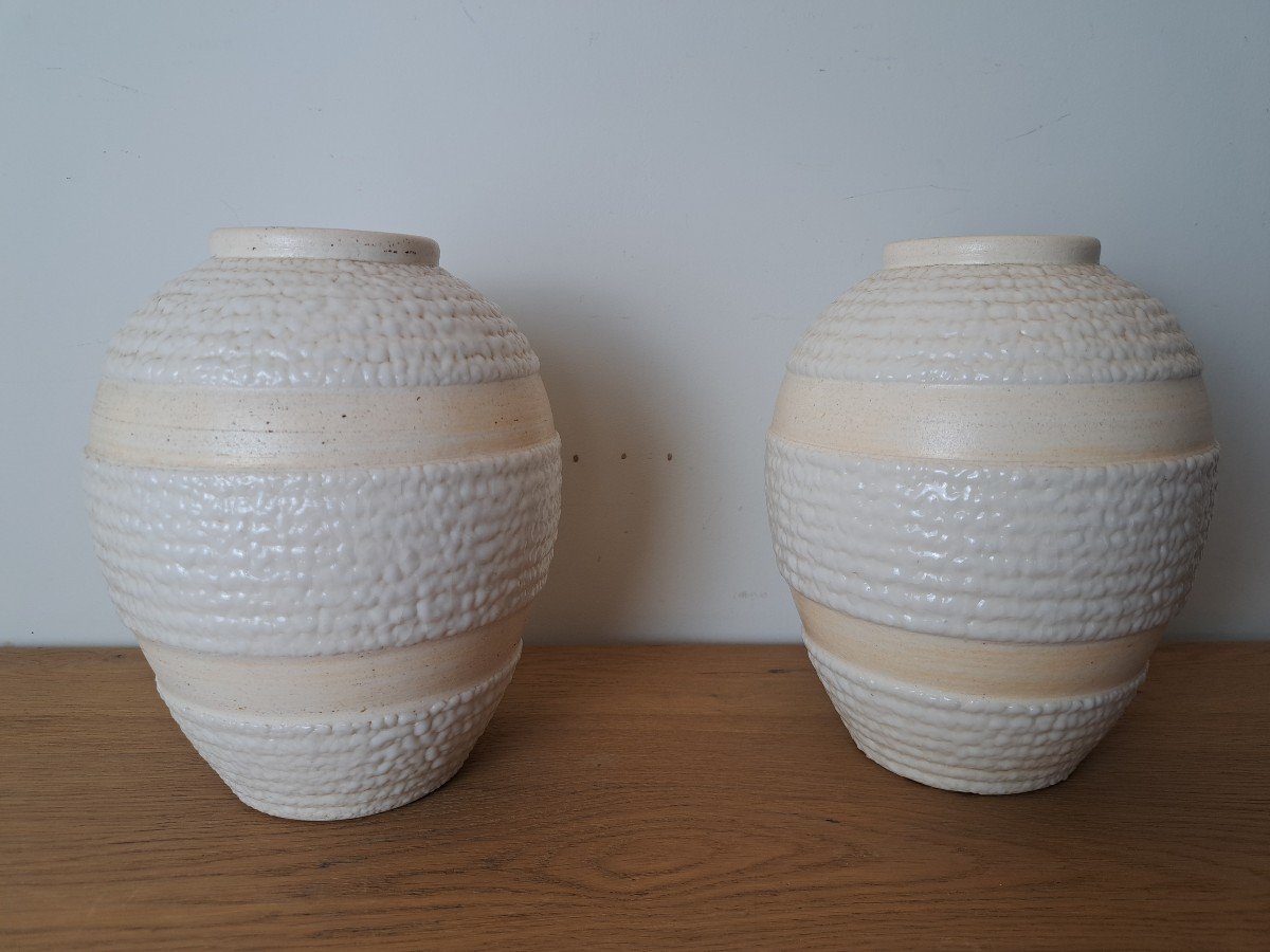 Odyv, Pair Of Vases, Art Deco Ceramic, 20th Century. -photo-1