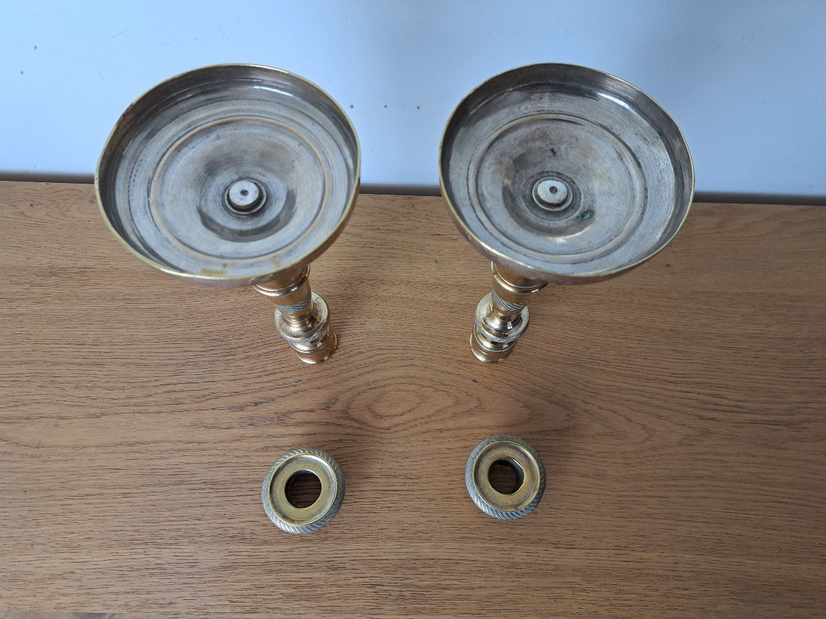 Pair Of Candlesticks, Bronze, Restoration Period, 19th Century. -photo-2