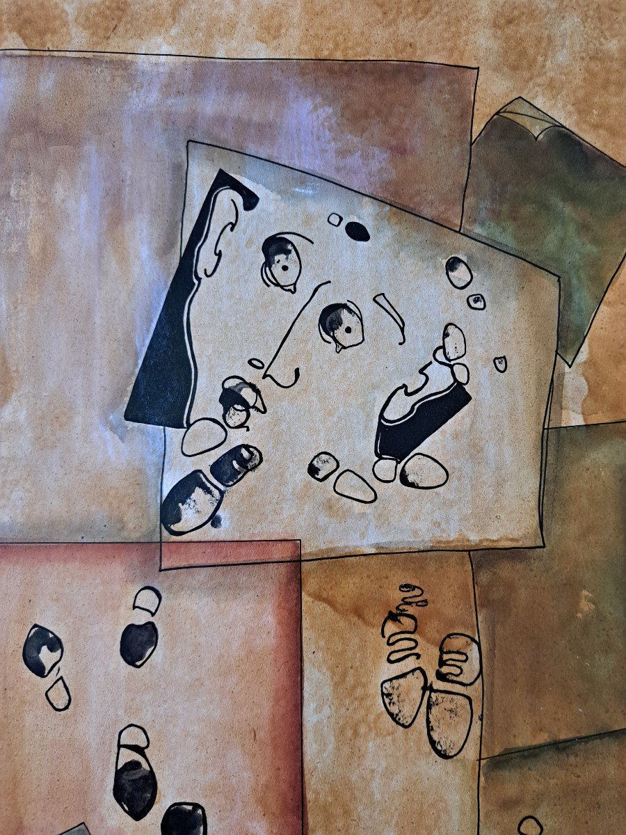 Surrealist Drawing, Ink, Watercolor, 1970s. -photo-4