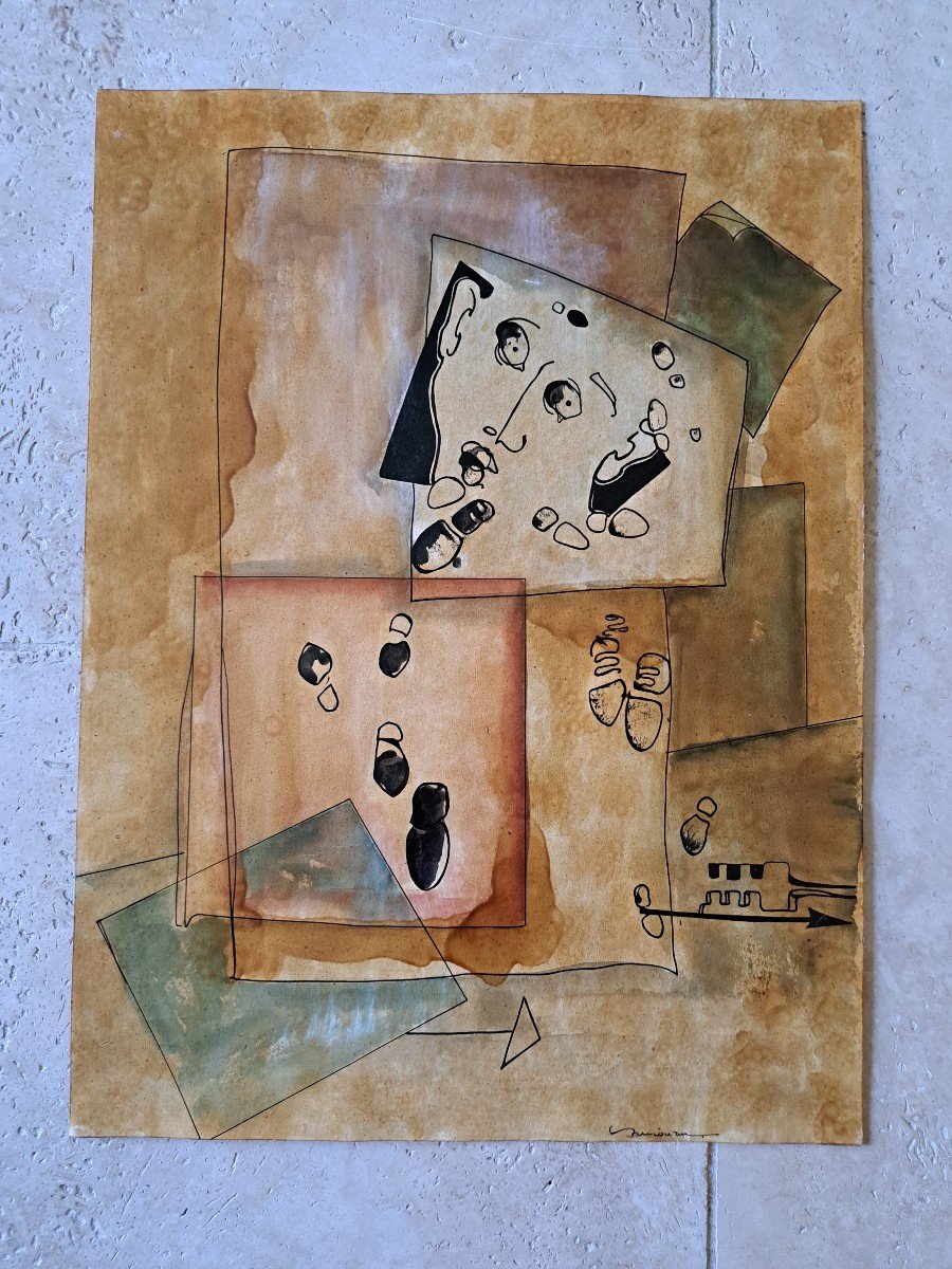Surrealist Drawing, Ink, Watercolor, 1970s. 