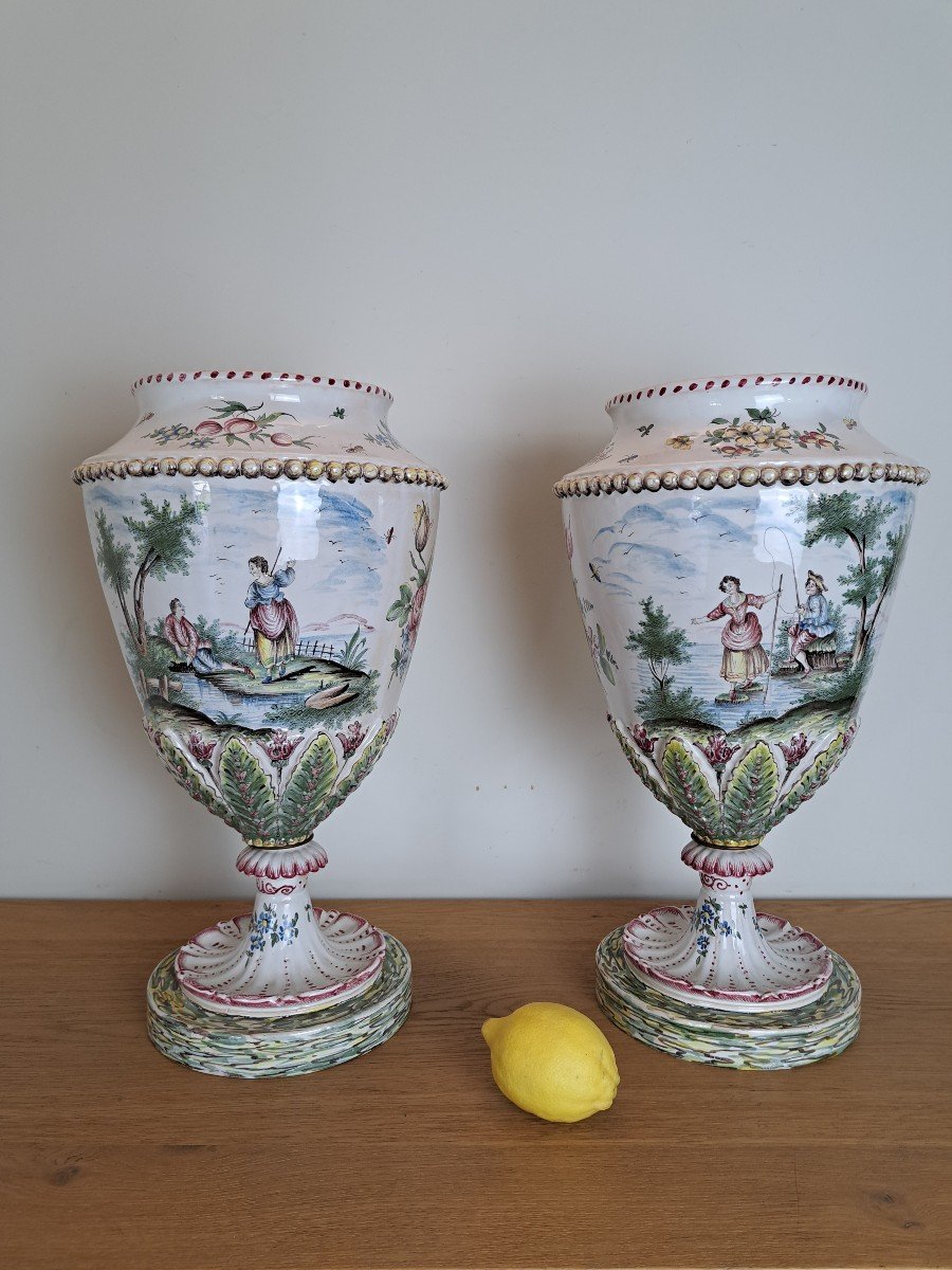 Paire De Grandes Potiches , Veuve Perrin , Marseille , Faïence , XIX°. -photo-2