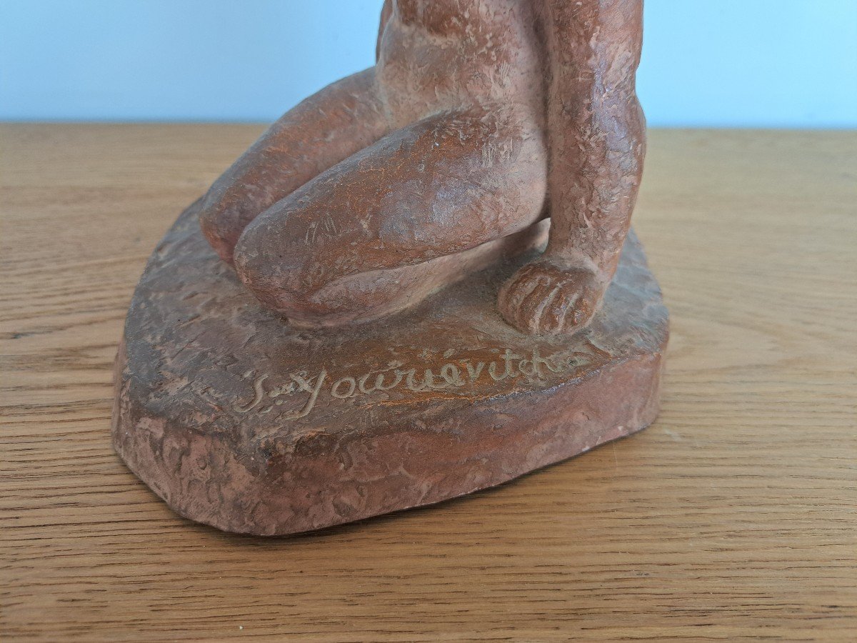 Serge Youriévitch, Young Crouching Woman, Terracotta, 20th Century. -photo-2