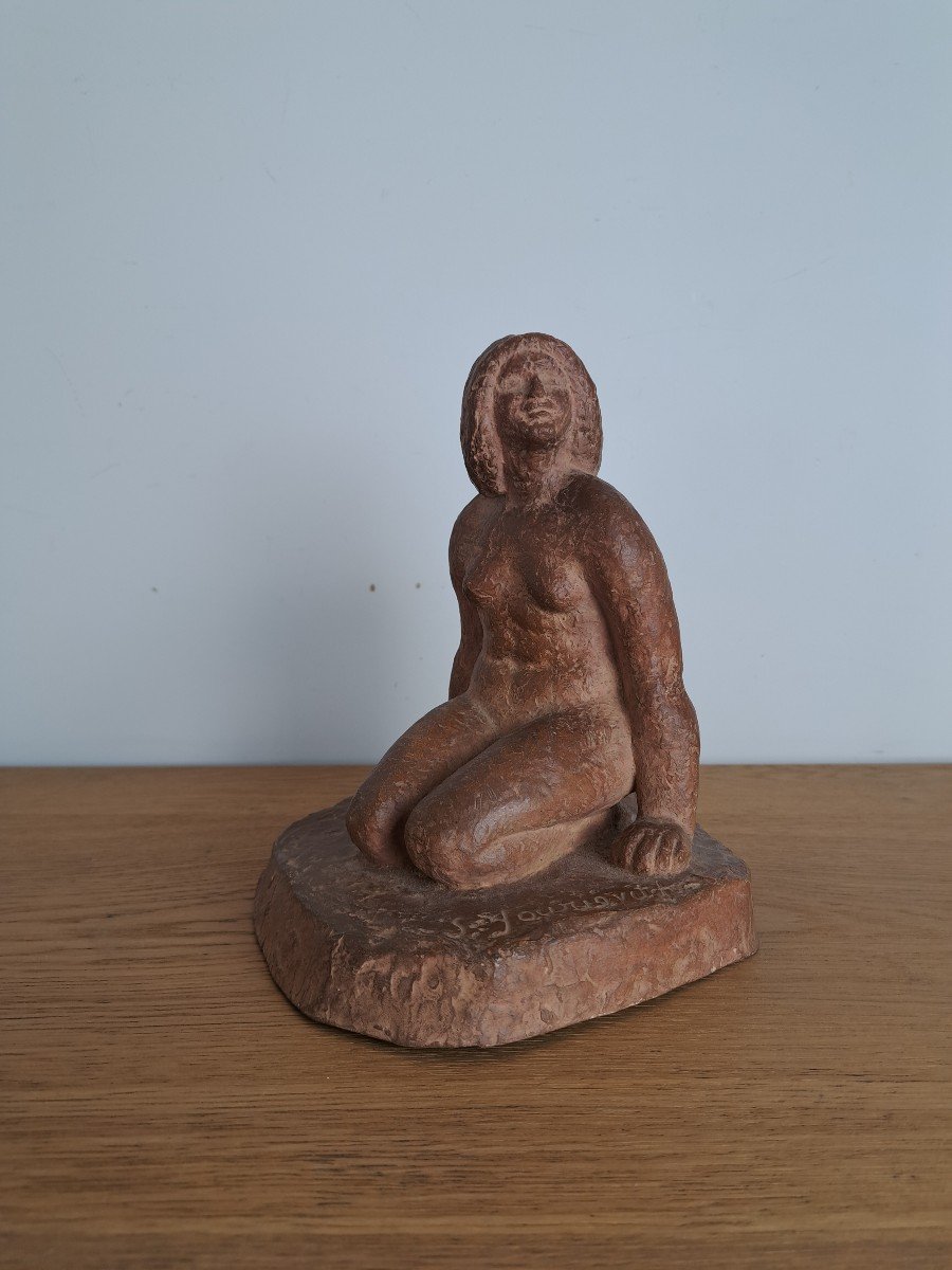 Serge Youriévitch, Young Crouching Woman, Terracotta, 20th Century. -photo-4
