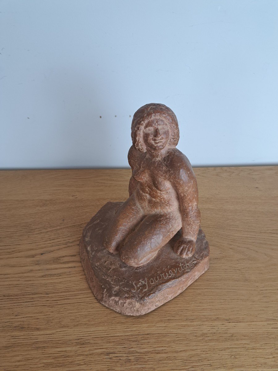 Serge Youriévitch, Young Crouching Woman, Terracotta, 20th Century. -photo-5