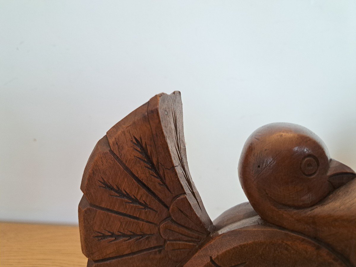 Couple De Pigeons , Paire De Serre-Livres , Bois , Art Déco , XX°. -photo-6