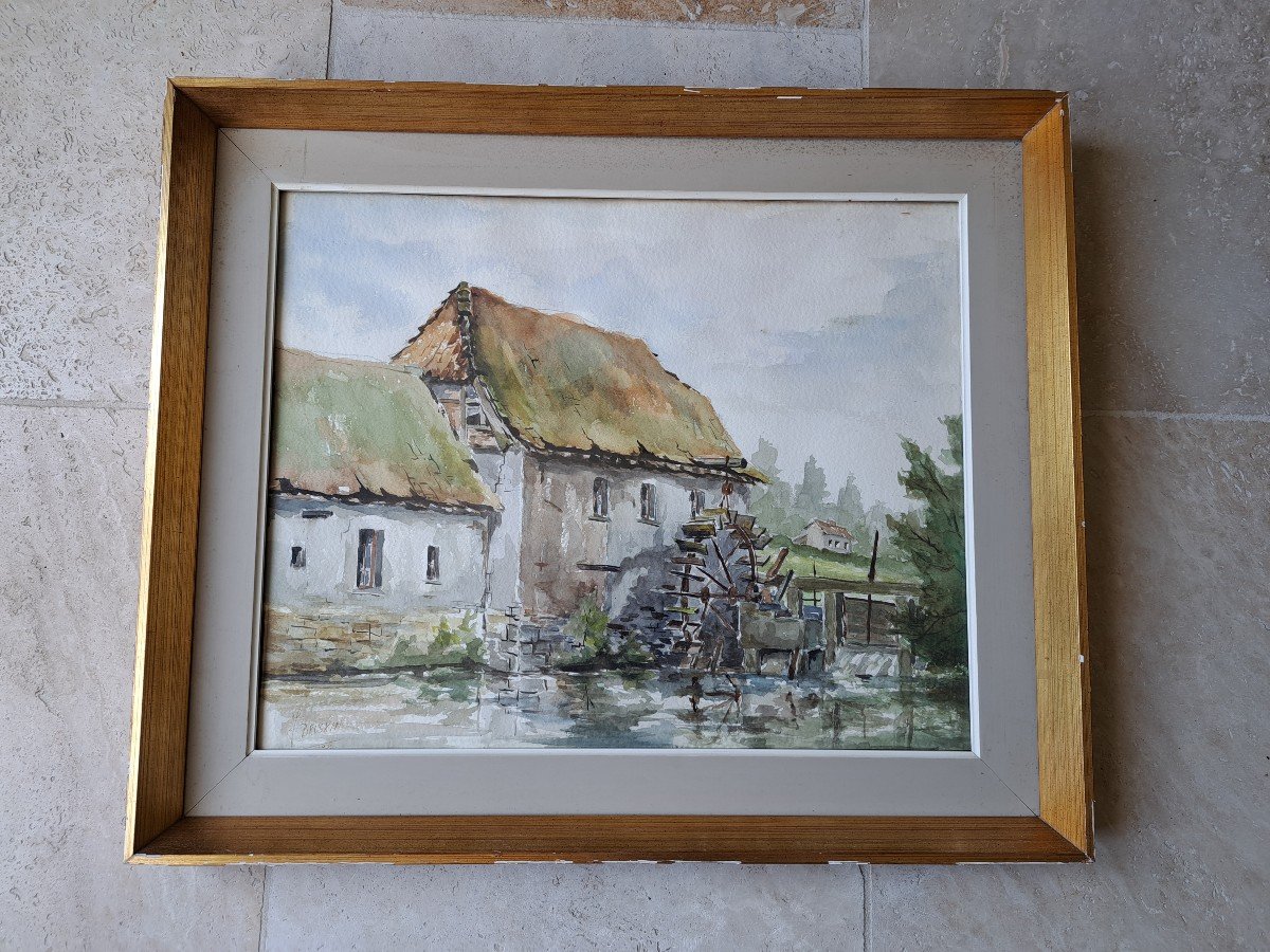 Bruskin Jules , Moulin De Sluse , Aquarelle , XX°. -photo-2