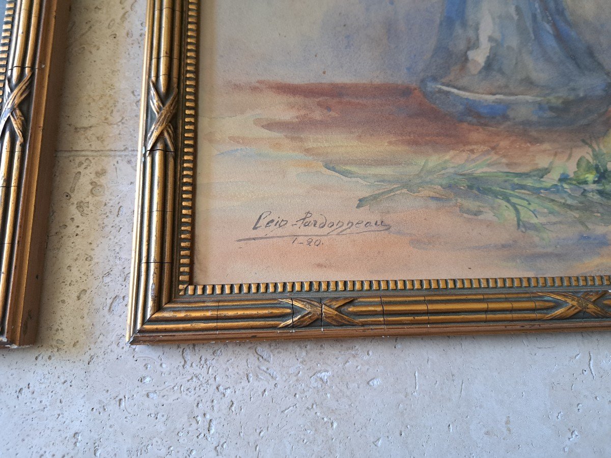 Bouquets De Fleurs , Paire d'Aquarelles Par Pardonneau , Début XX°. -photo-2