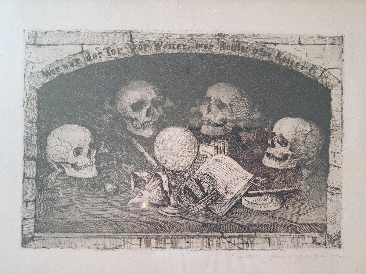 Carl Müller Baumgarten, Vanitas, Engraving, Late 19th Century/early 20th Century.-photo-3