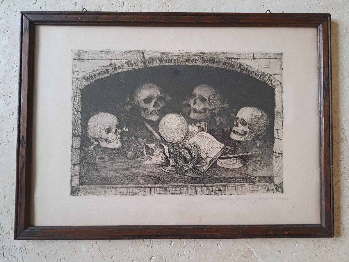 Carl Müller Baumgarten, Vanitas, Engraving, Late 19th Century/early 20th Century.-photo-1