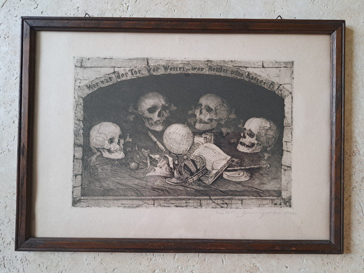 Carl Müller Baumgarten, Vanitas, Engraving, Late 19th Century/early 20th Century.