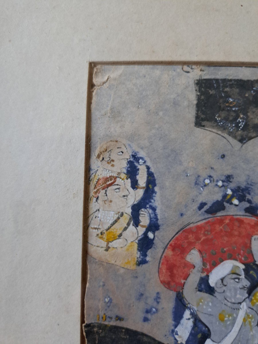 Miniature Indienne , Découverte De l'Image De Sri Nathji , Pigments Sur Papier , XVIII°/xix°. -photo-3