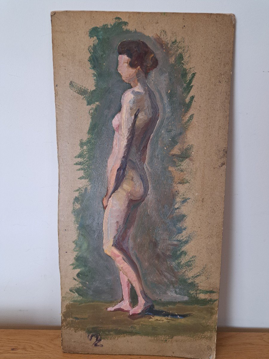 Nu d'Atelier , Huile Sur Carton , XX°. -photo-2