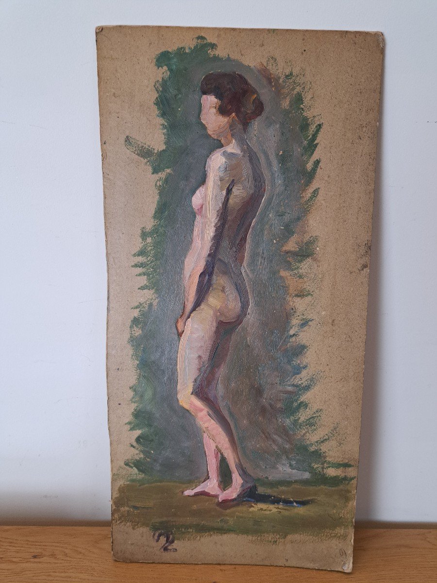 Nu d'Atelier , Huile Sur Carton , XX°. 