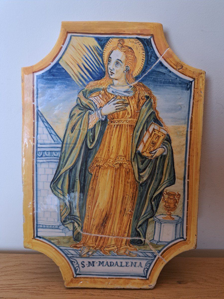 Saint Mary Magdalene, Italian Majolica, Devotional Plaque, 17th/18th Century. 