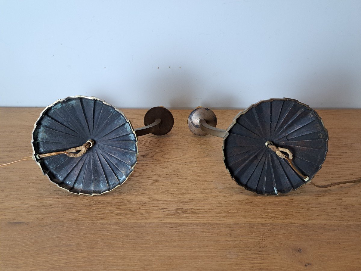 Paire De Lampes , Moderniste , Bronze , Art Déco , XX°. -photo-5