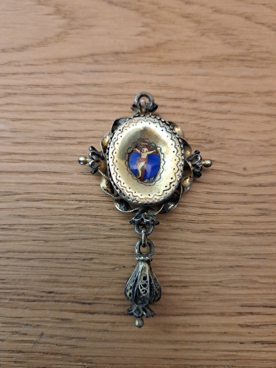Pendentif Reliquaire , Sainte Odile , Métal Doré , Fin XVIIIe Siècle . -photo-4