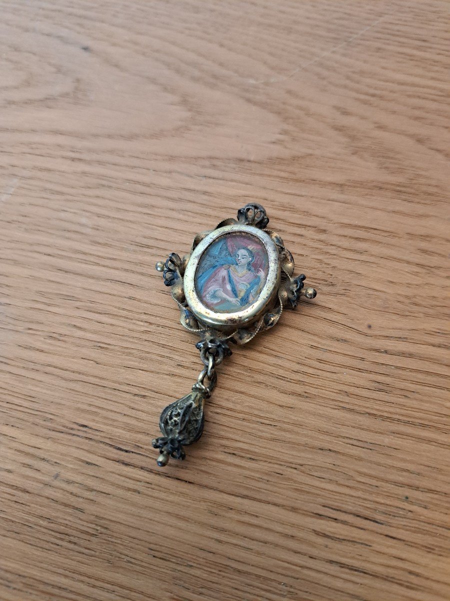 Pendentif Reliquaire , Sainte Odile , Métal Doré , Fin XVIIIe Siècle . -photo-7
