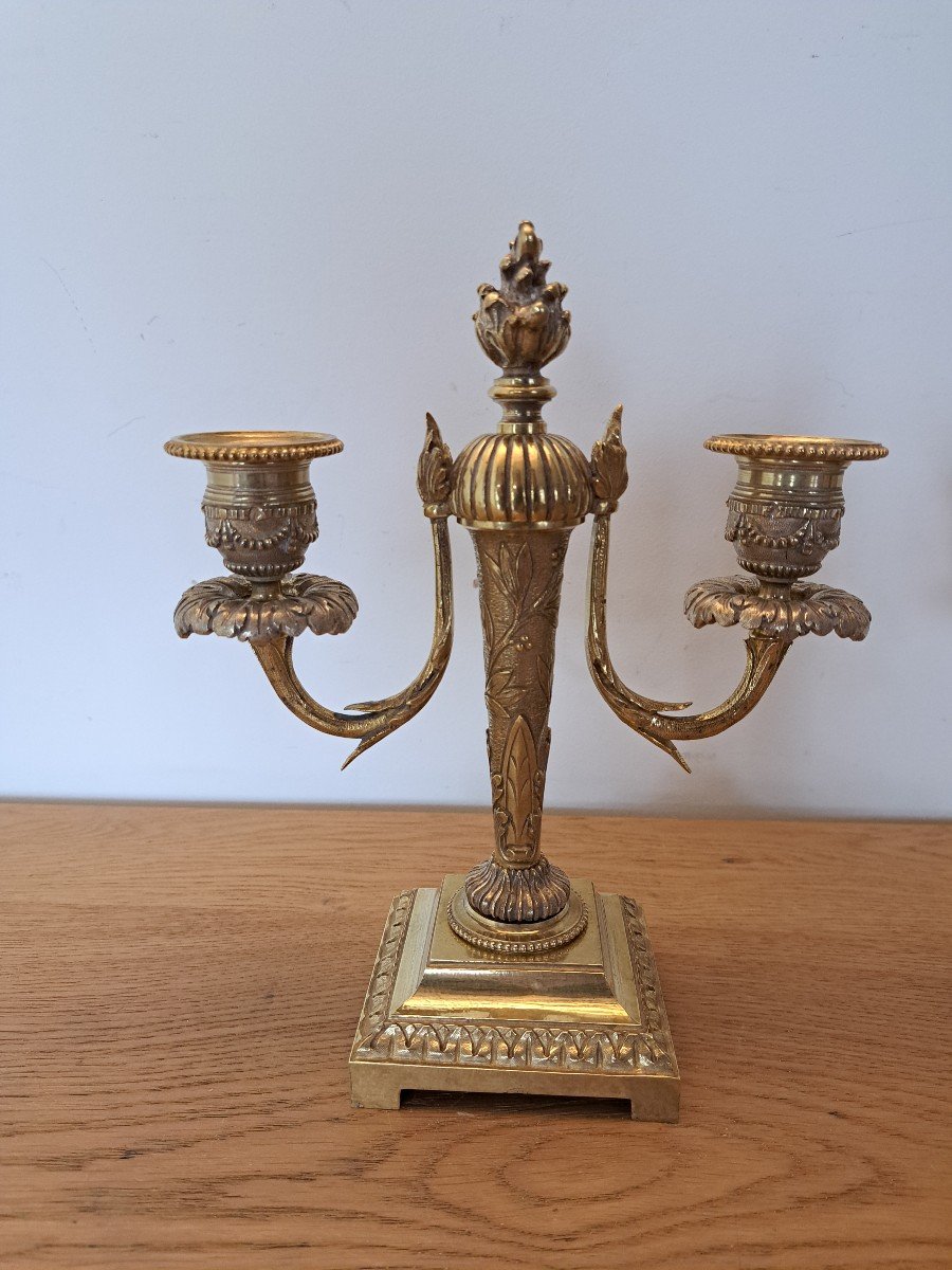 Paire De Candélabres , Bronze Doré , Louis XVI , Fin XIX°. -photo-4