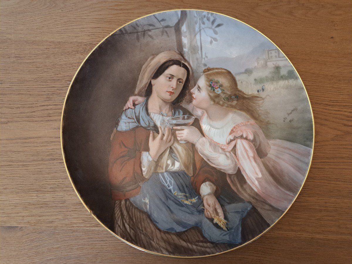 Les Moissons , Plat Décoratif , Porcelaine Peinte , XIX°. -photo-2