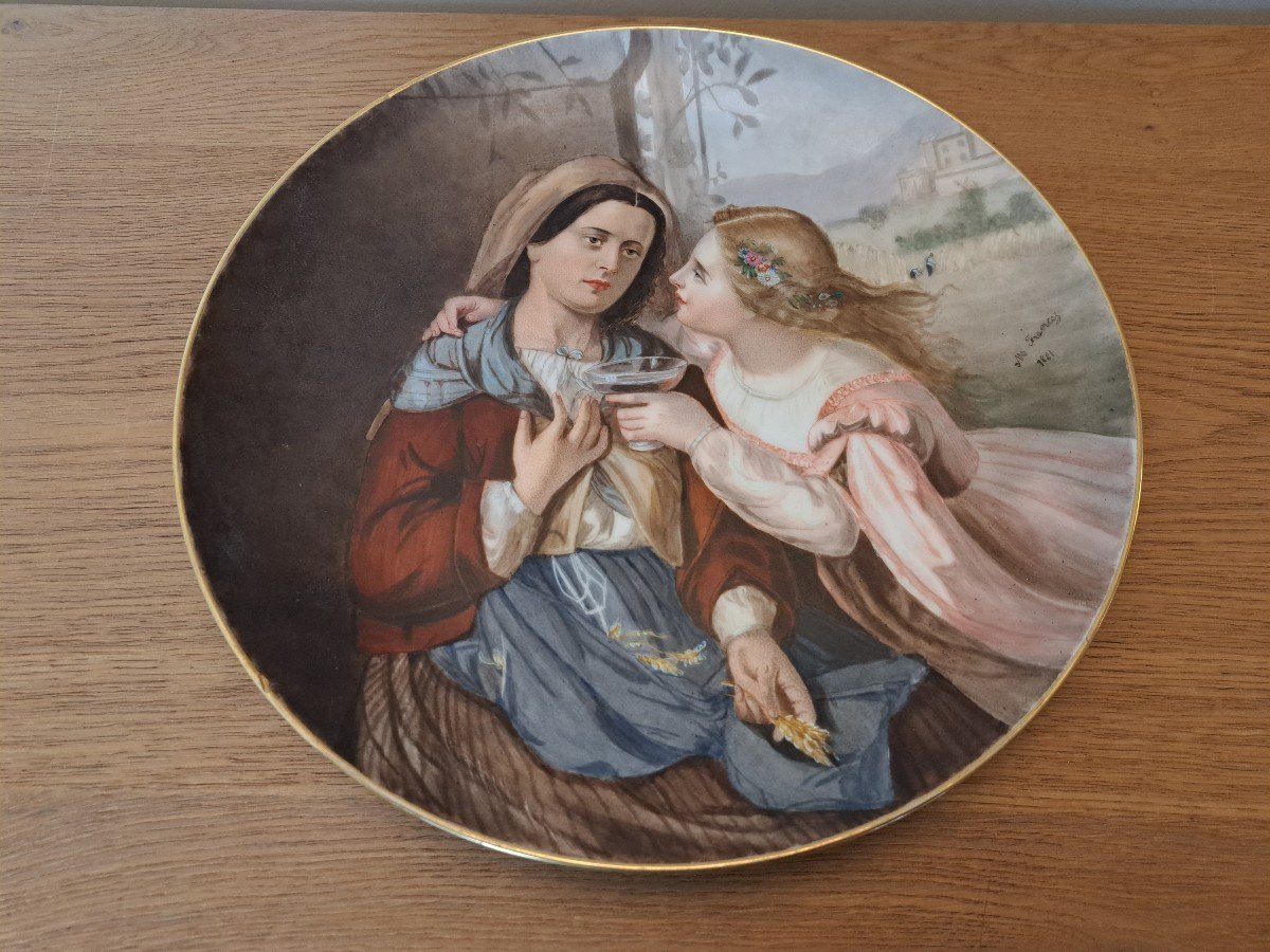 Les Moissons , Plat Décoratif , Porcelaine Peinte , XIX°. -photo-3