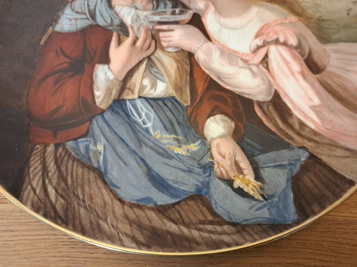 Les Moissons , Plat Décoratif , Porcelaine Peinte , XIX°. -photo-1