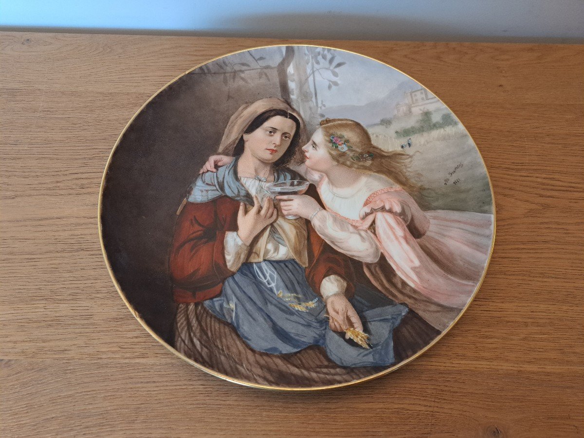 Les Moissons , Plat Décoratif , Porcelaine Peinte , XIX°. -photo-4