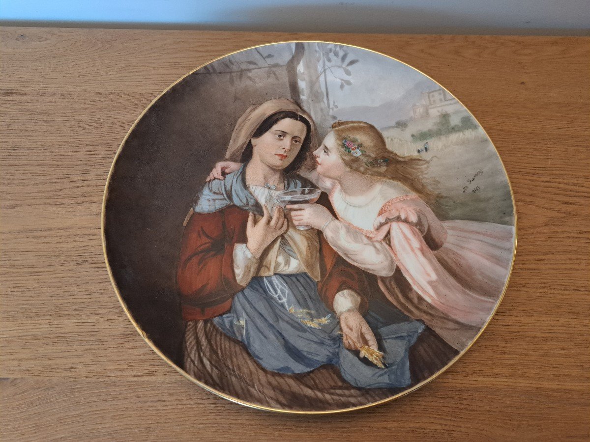 Les Moissons , Plat Décoratif , Porcelaine Peinte , XIX°. 