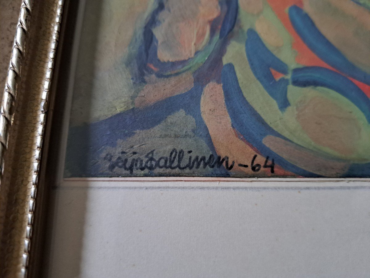 Seija Tuulikki Sallinen , Visages Et Animaux Fantastiques , Gouaches Aquarellée , 1964. -photo-2