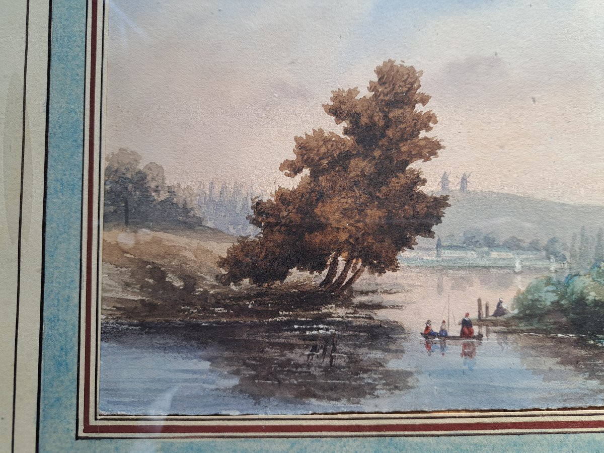 Moulins à Vent , Aquarelle , XIX°. -photo-1