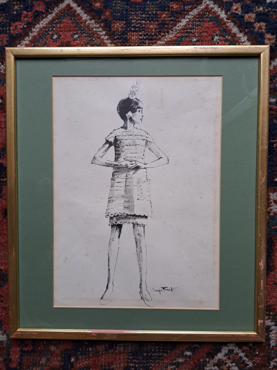 Fashion Drawing, Ink On Paper, 20th Century. 