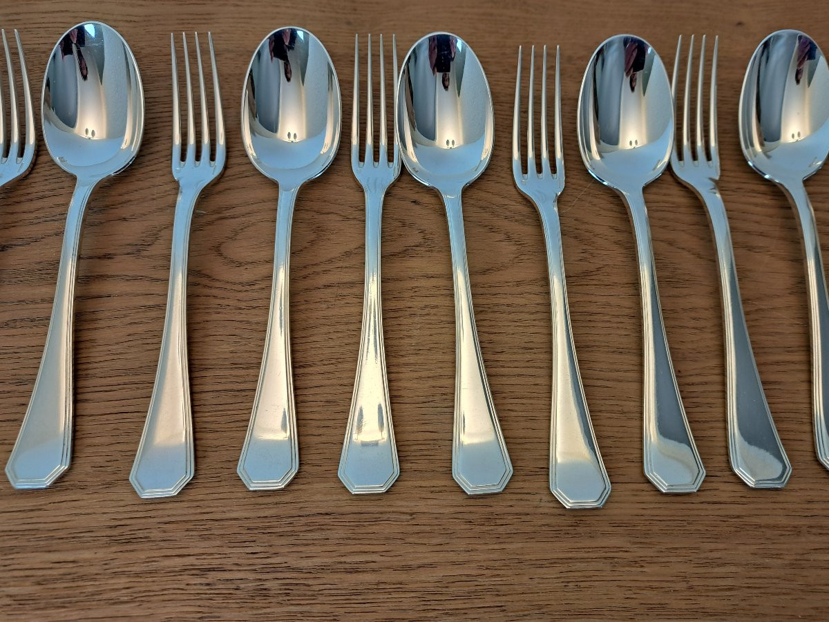 Christofle, America, 12 Table Cutlery Sets, Silver Plated Metal, 20th Century. -photo-3