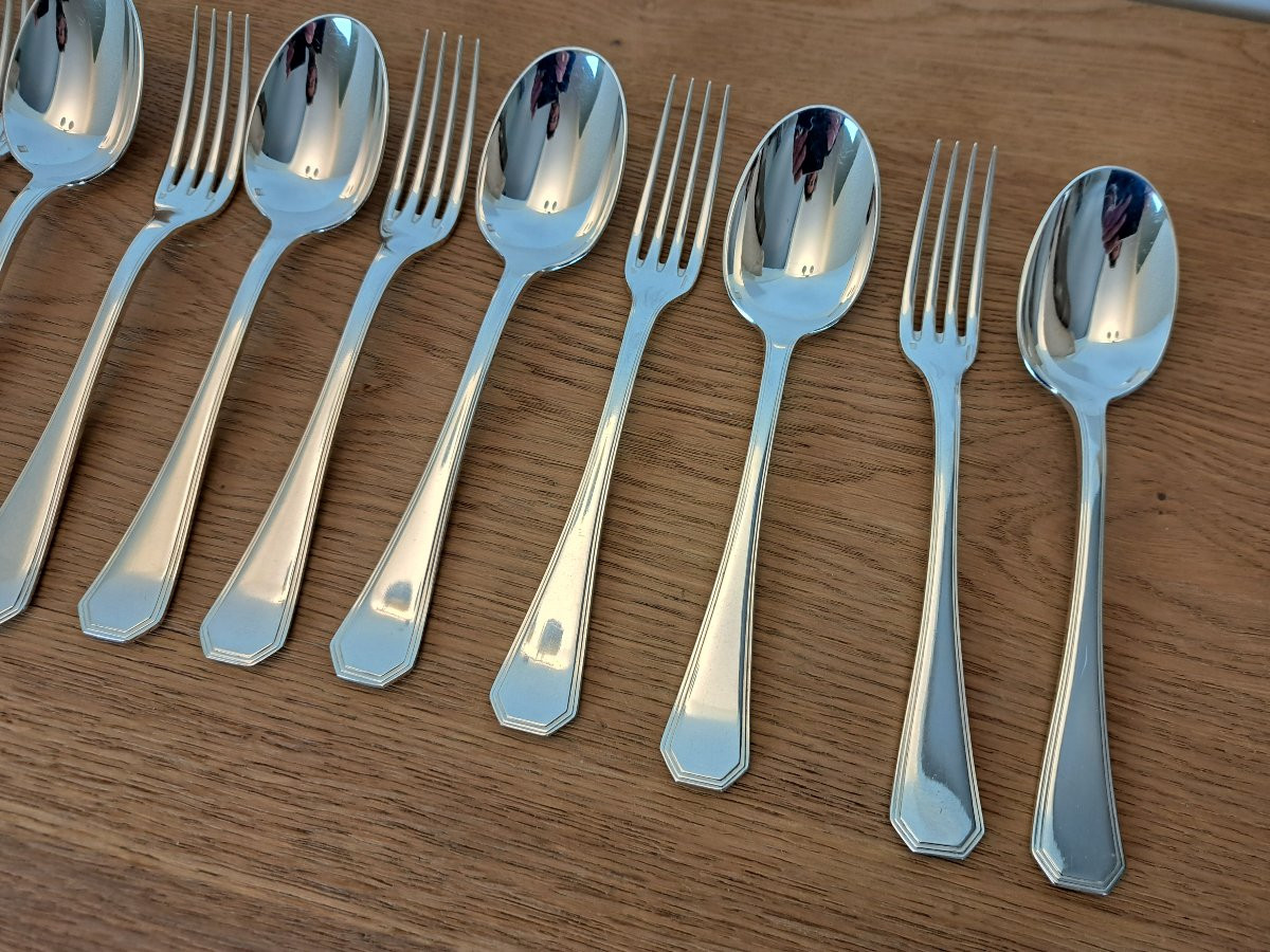 Christofle, America, 12 Table Cutlery Sets, Silver Plated Metal, 20th Century. -photo-4