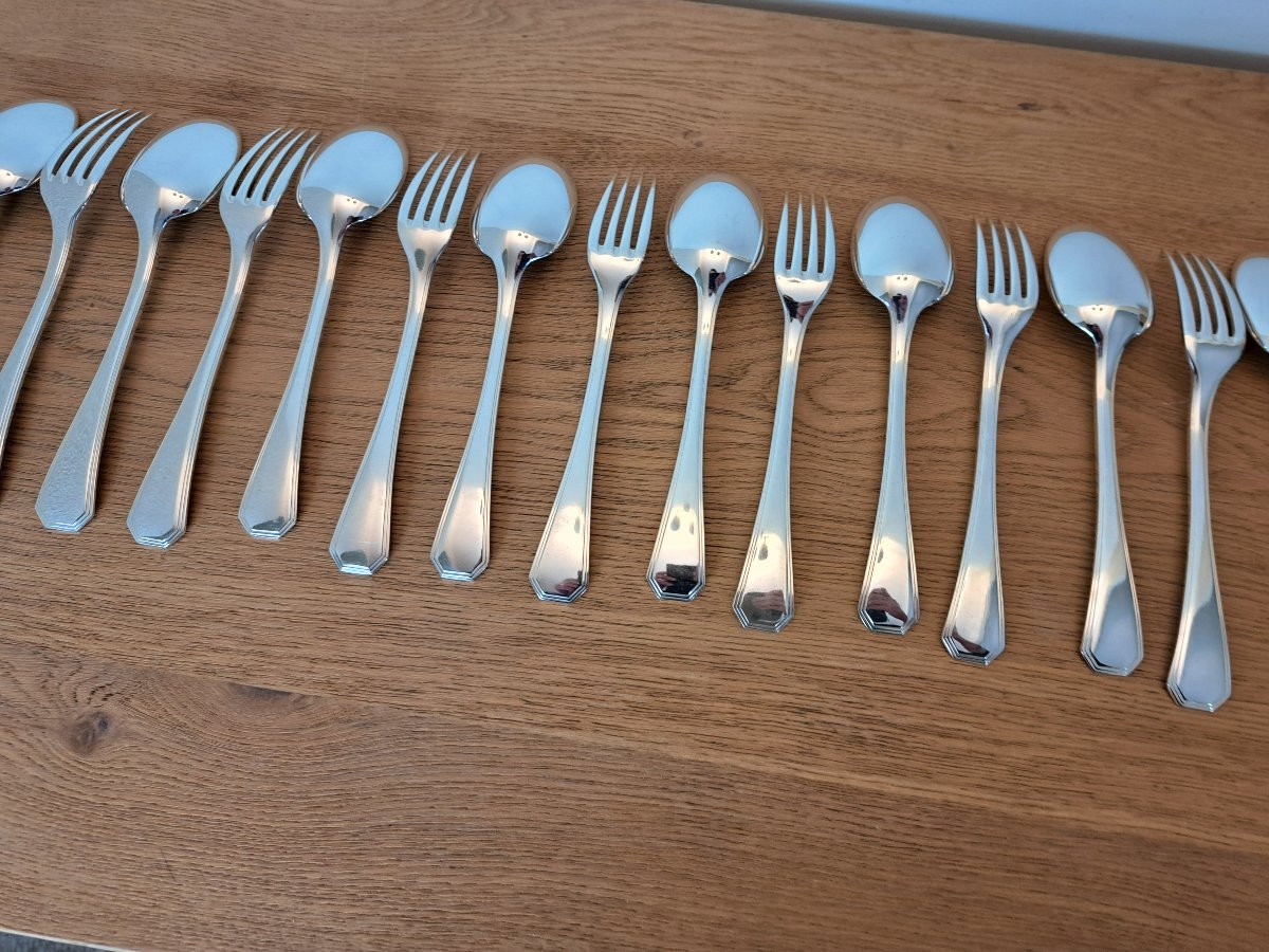 Christofle, America, 12 Table Cutlery Sets, Silver Plated Metal, 20th Century. -photo-4