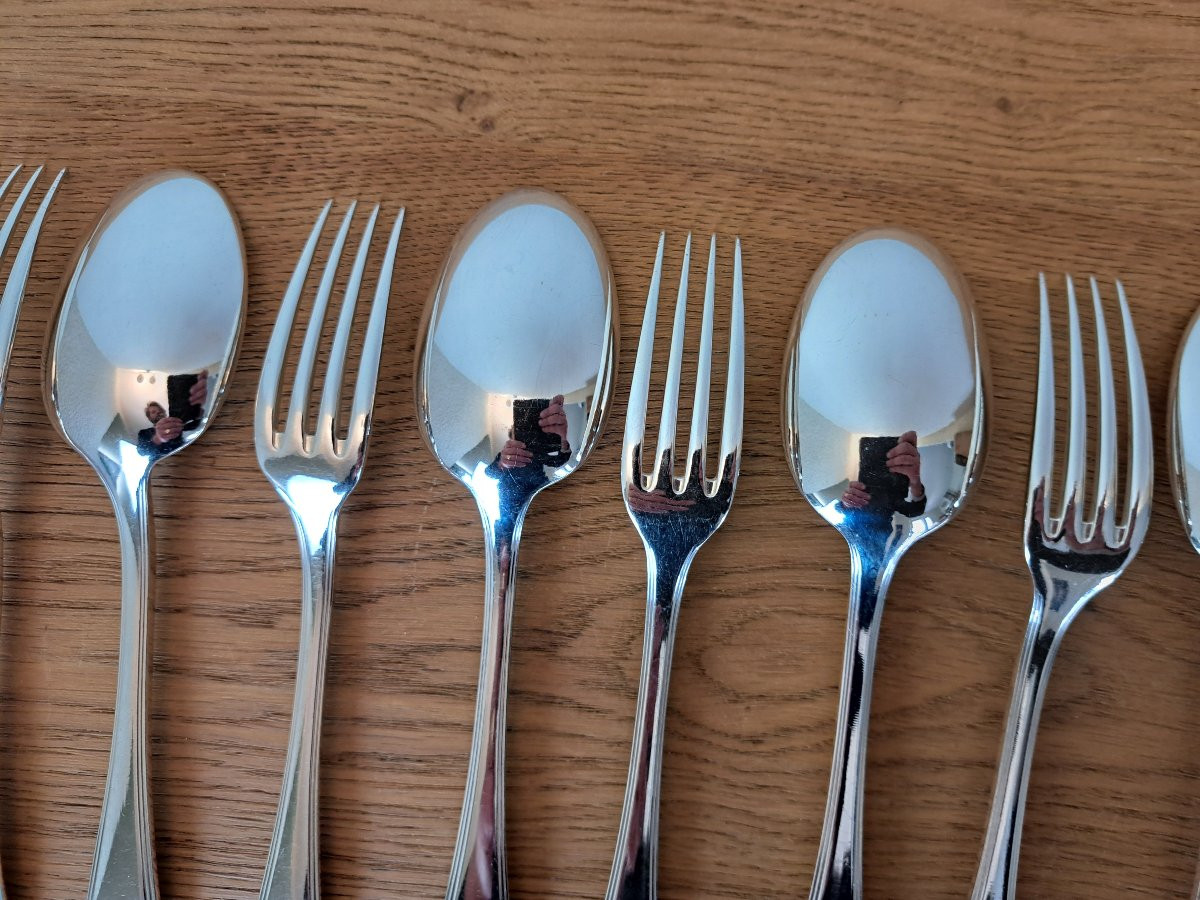 Christofle, America, 12 Table Cutlery Sets, Silver Plated Metal, 20th Century. -photo-8