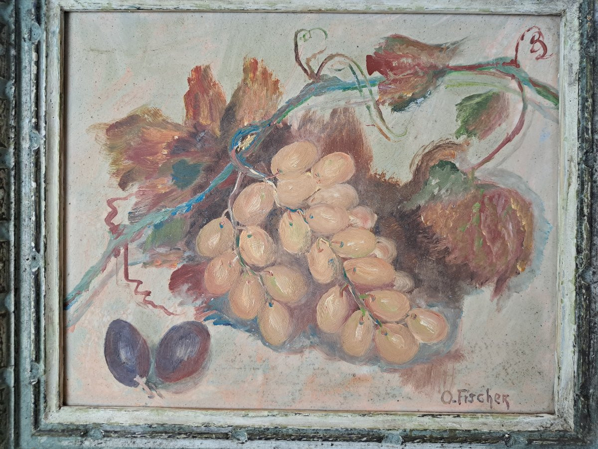 Otto Fischer, Pair Of Still Lifes With Fruit, Oil On Isorel, 20th Century. -photo-4