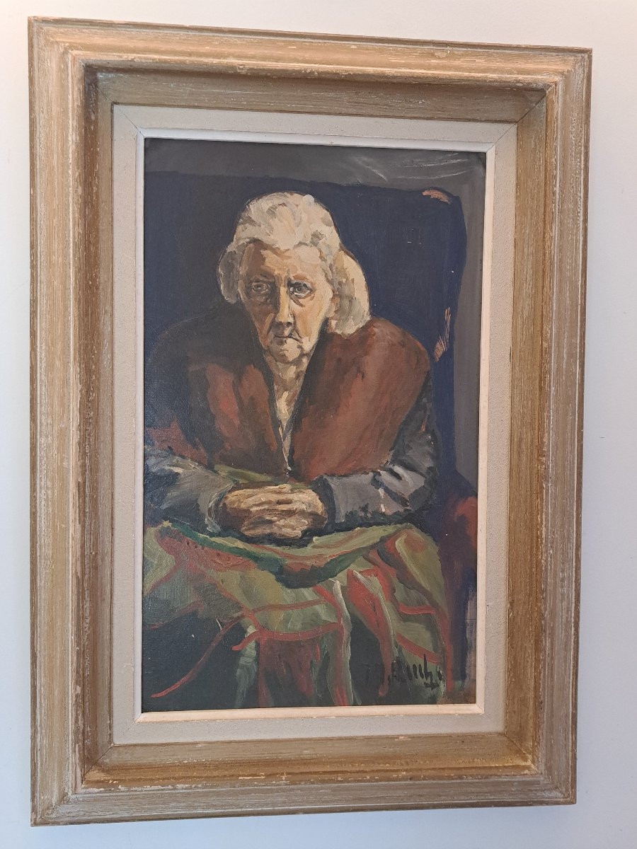 Portrait Of An Elderly Lady, Oil On Isorel, 20th Century.  -photo-2