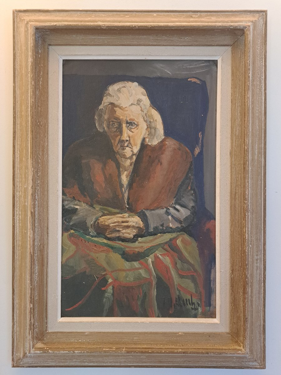 Portrait Of An Elderly Lady, Oil On Isorel, 20th Century.  -photo-3