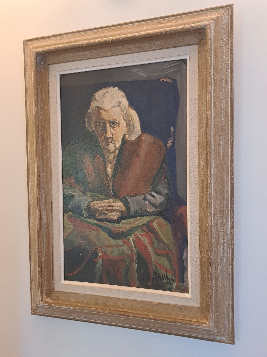 Portrait Of An Elderly Lady, Oil On Isorel, 20th Century.  -photo-4