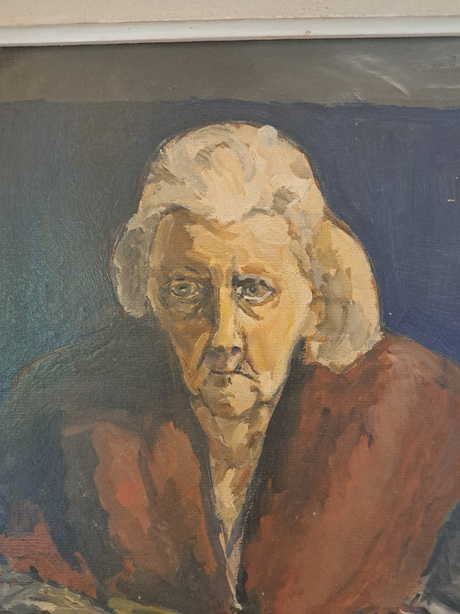 Portrait Of An Elderly Lady, Oil On Isorel, 20th Century.  -photo-4