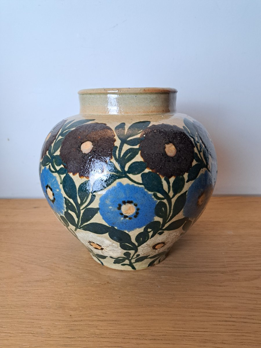 Elchinger Et Cie , France , Vase , Fleurs , Faïence , Début XX°. -photo-1