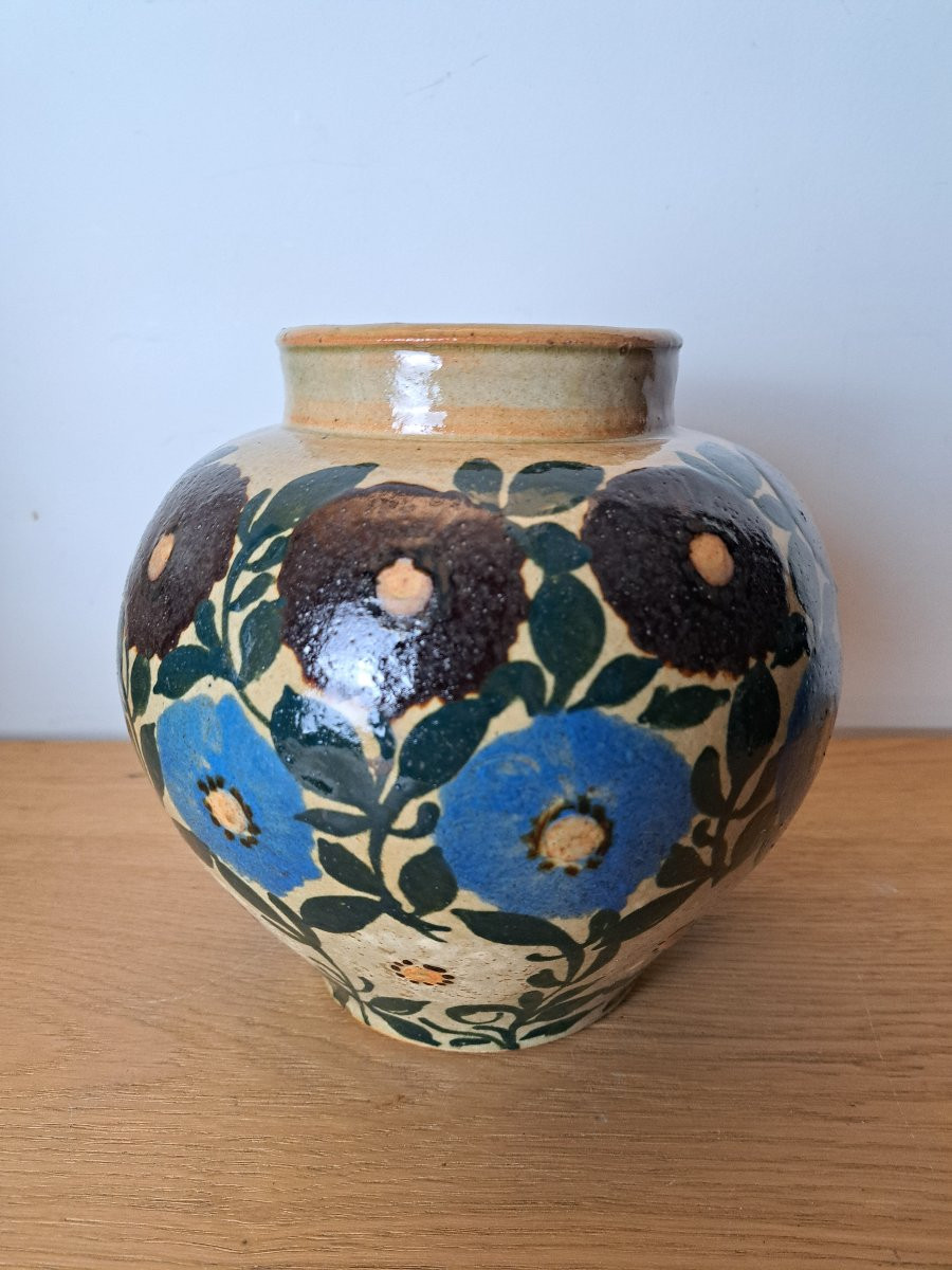 Elchinger Et Cie , France , Vase , Fleurs , Faïence , Début XX°. -photo-2