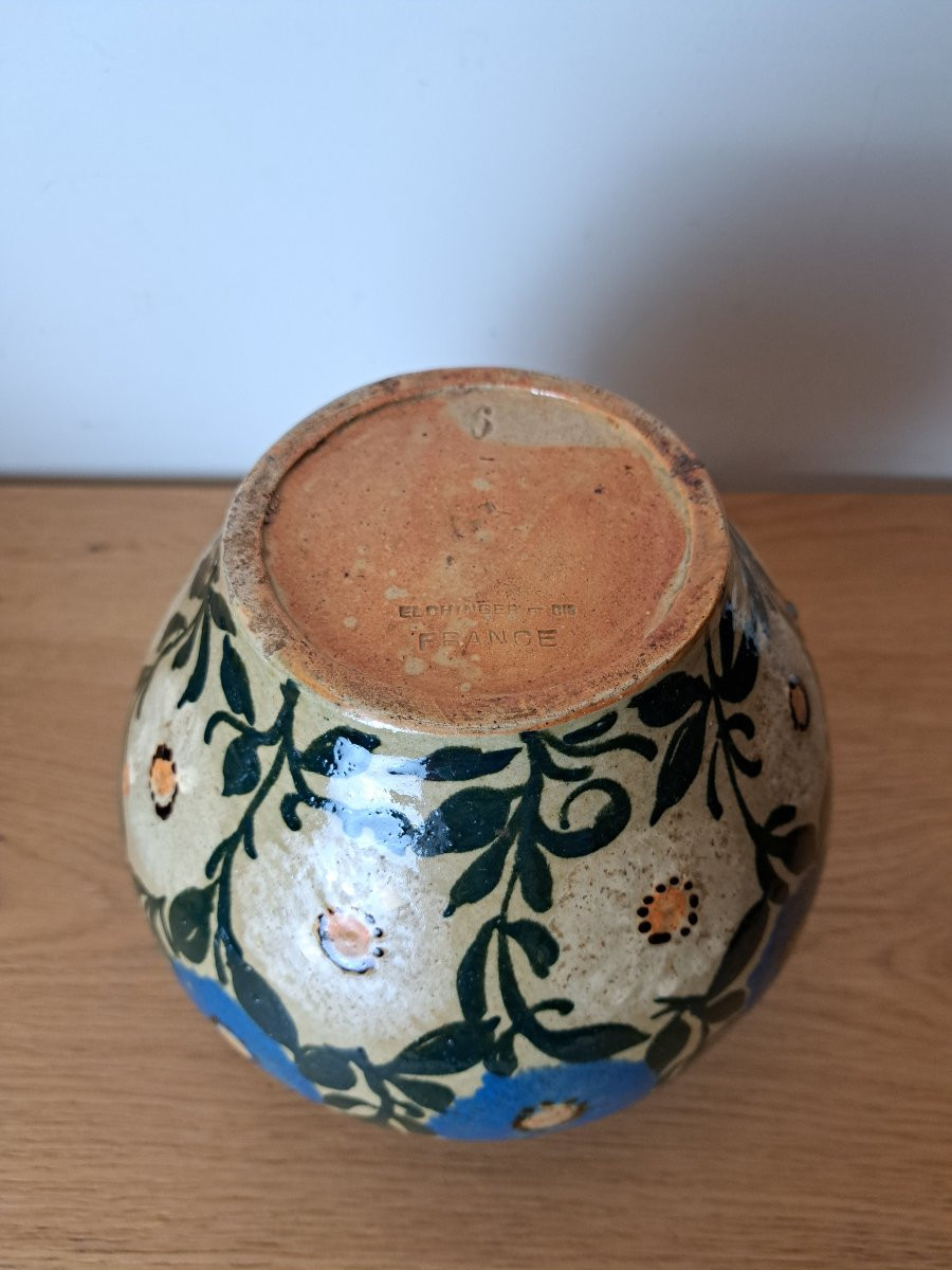 Elchinger Et Cie , France , Vase , Fleurs , Faïence , Début XX°. -photo-6