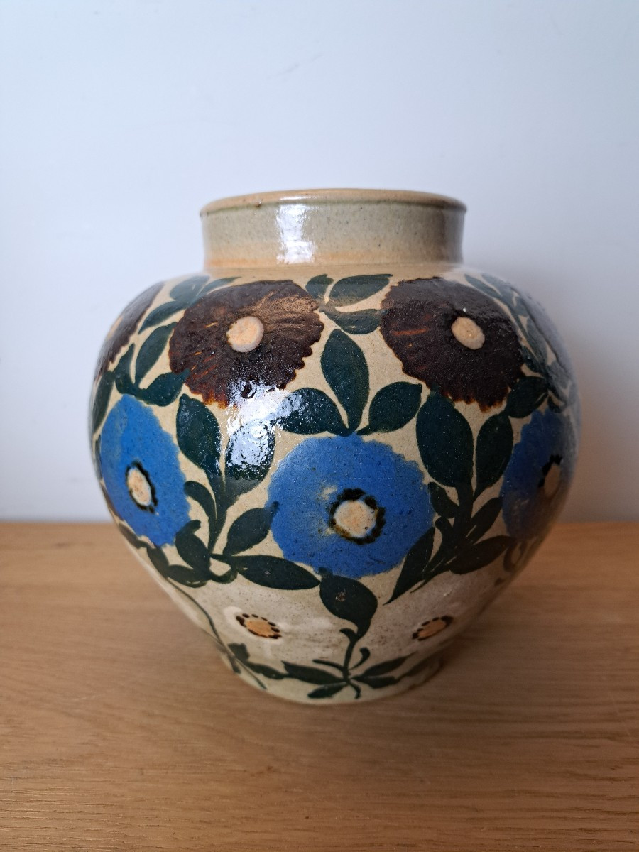 Elchinger Et Cie , France , Vase , Fleurs , Faïence , Début XX°. 