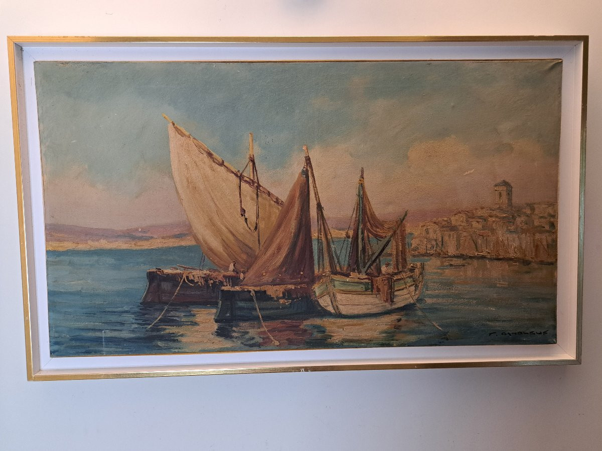 François Dandleuf , Marine Provençale , Huile Sur Toile , XX°. -photo-2