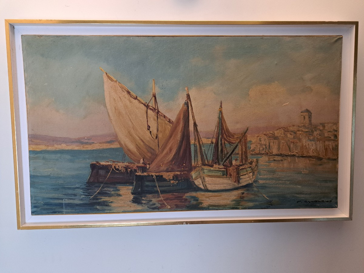 François Dandleuf , Marine Provençale , Huile Sur Toile , XX°. 