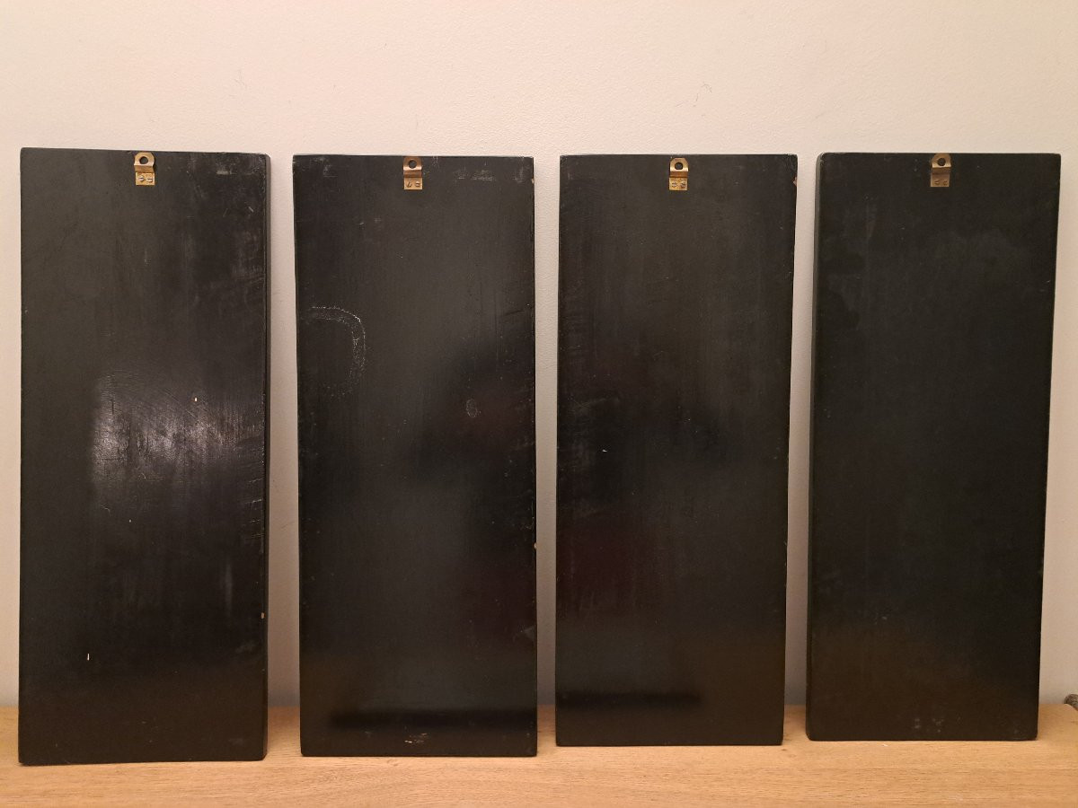 Suite De 4 Panneaux En Laque Incisée , Vietnam , XX°. -photo-5