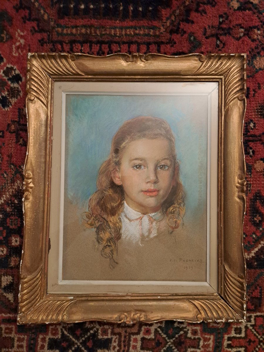 Jean Joseph Pugnaire, Portrait Of A Young Girl, Pastel, Dated 1959. -photo-3